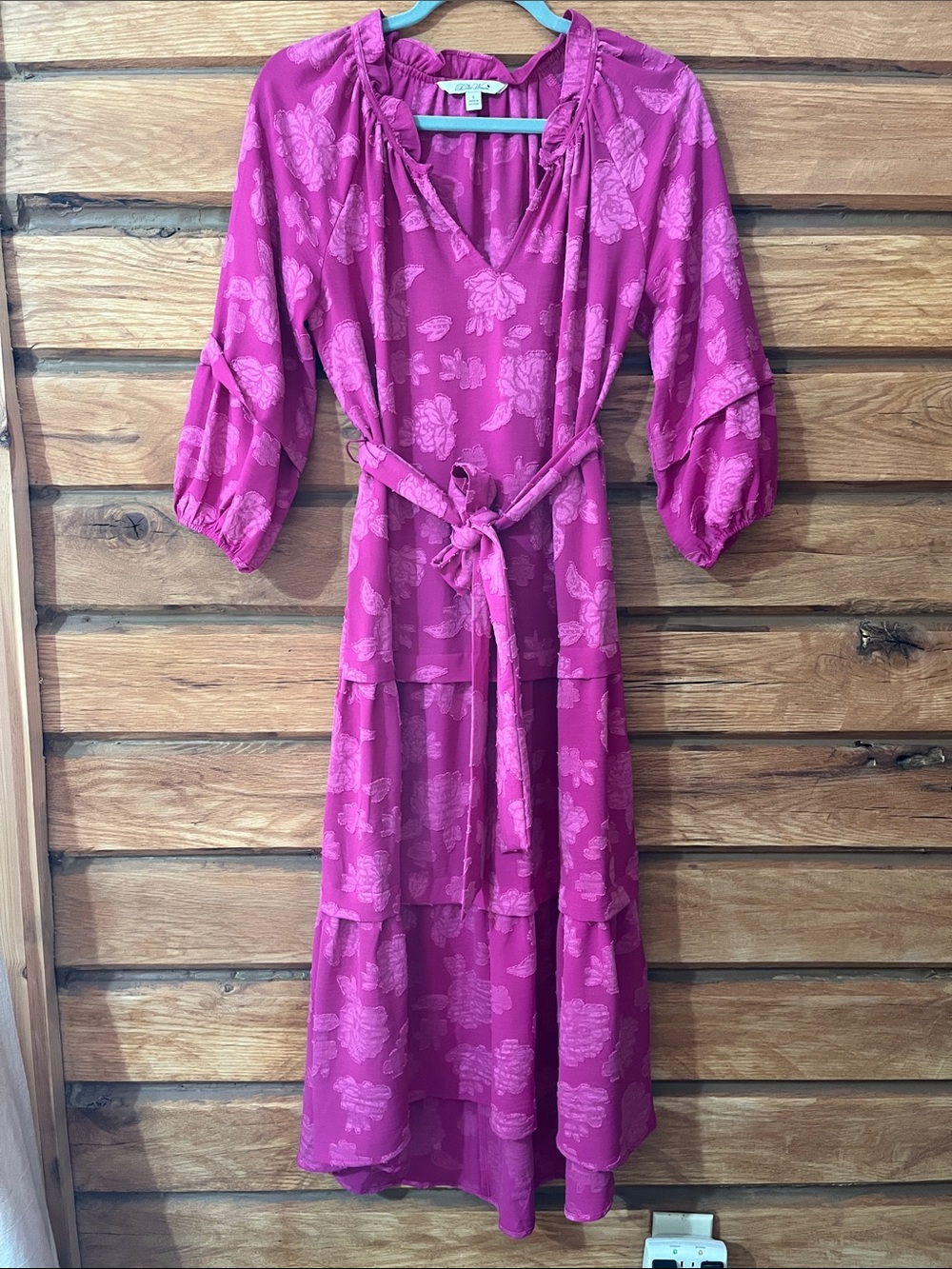 The Pioneer Woman Fuchsia Floral Tiered Maxi Dress with Tie Waist